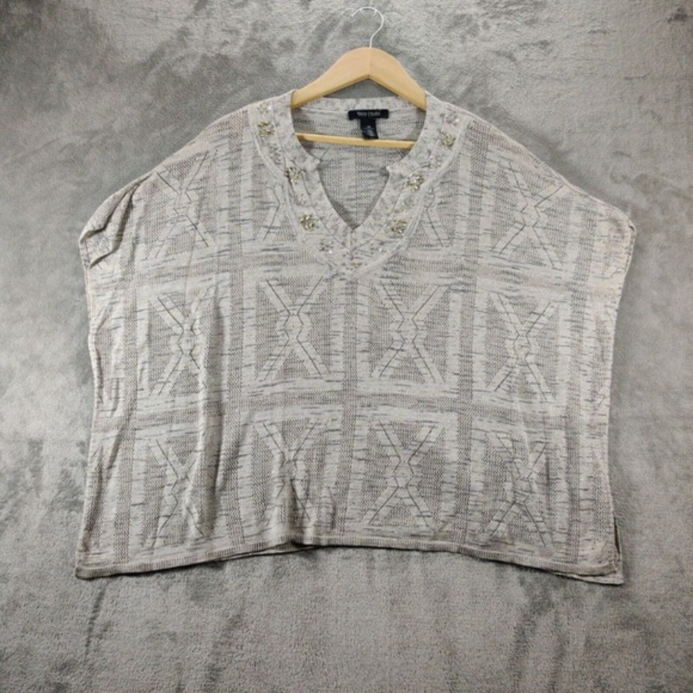 White House Black Market Sweater Poncho Style Women's XS Silver‎ Gray Metallic